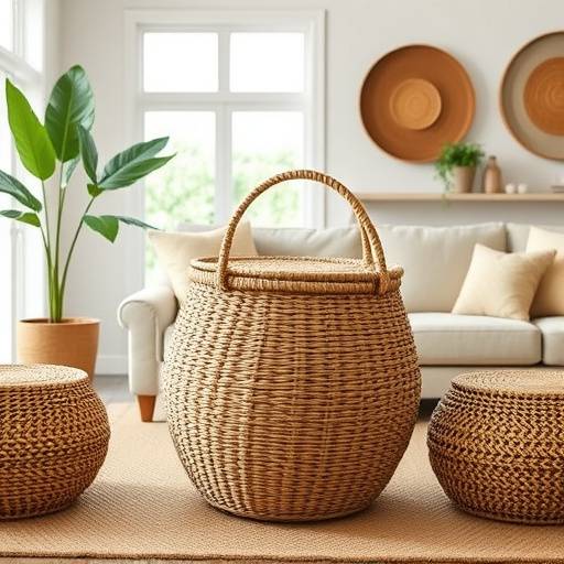 A sweetgrass basket displayed in a living room setting, showcasing its decorative appeal