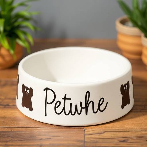 Ceramic pet bowl with personalized name tag for dogs or cats