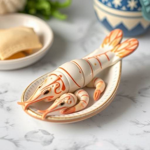 Ceramic spoon rest with a shrimp design