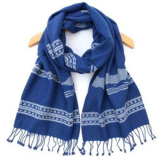 Handwoven cotton scarf with indigo dyed patterns inspired by the South Carolina coast