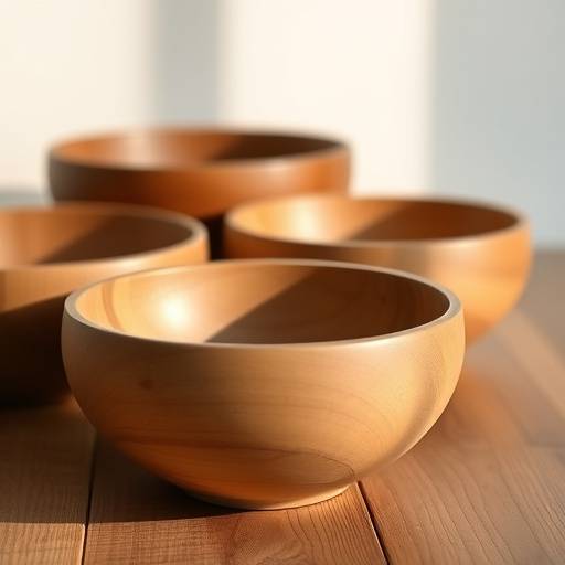 Photograph of handcrafted wooden bowls, cutting boards, and sculptures with a smooth finish