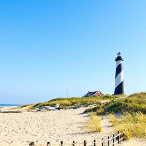 Photograph of Sullivan's Island beach with a view of the lighthouse