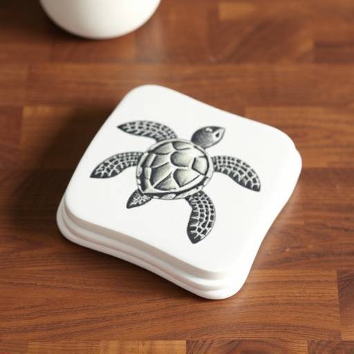 Set of four ceramic coasters with sea turtle illustrations