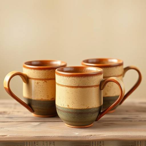 Set of four handmade ceramic mugs with a rustic glaze